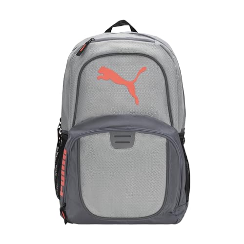 PUMA Contender Backpack with Laptop Sleeve, Item Organizer & Media Pocket, Grey/Coral, One Size - color: Grey/Coral, style: Contender Backpack With Laptop Sleeve, Item Organizer & Media Pocket