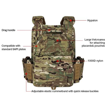 YAY YAKEDA Quick Release Tactical Laser-Cutting Vest Multicam Lightweight Vest - color: Mc