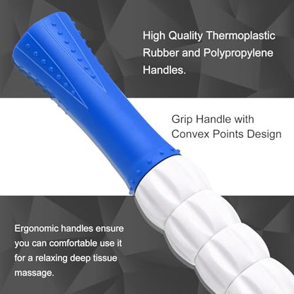 Muscle Roller Massage Roller Stick- Deep Tissue Fascia Blaster for Myofascial Pain Relief, Lymphatic Drainage & Body Sculpting, Handheld Physical Therapy & Recovery Tool (Blue White-24 inch) - color: Blue White