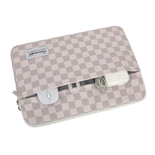Canvaslife Neutral Checker Pattern Laptop Sleeve 15 Inch 15.6 Inch Waterproof Shockproof Laptop Bag Case with Front Pocket - color: Neutral Checker, size: 15 inch/15.6 inch