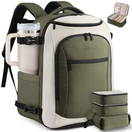 LOVEVOOK 50L Travel Backpack for Women & Men,Airline Approved Carry On Backpack with 3 Packing Cubes,TSA Waterproof Personal Item Bag,Weekender Overnight Essentials Backpacks fits 20" Laptop Backpack - color: Green/White, size: 50L-4PCS