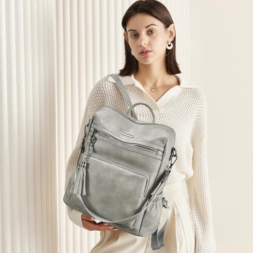CLUCI Backpack Purse for Women Large Womens Leather Travel Fashion Backpack Purse Designer Ladies Shoulder Bags with Tassel - color: Grey-01