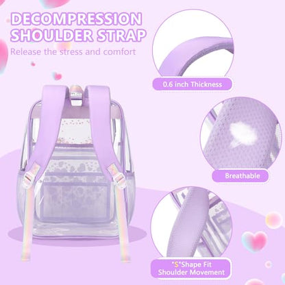 MOONBABY Clear Backpack for School Girls, Heavy Duty TPU Transparent Backpack Stadium Events Approved, Clear Bookbag - color: Purple