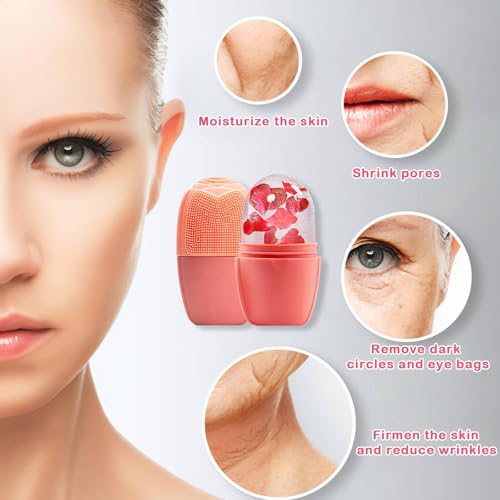 XHJRI Ice Face Roller Massager,Ice Cube Roller for Face, Eyes and Neck Naturally Conditioning and Skin Care,De-Puff Eye Bags,Reduce Migraine Pain,Reusable Massage Silicone Ice Mold (New Pink) - color: New Pink