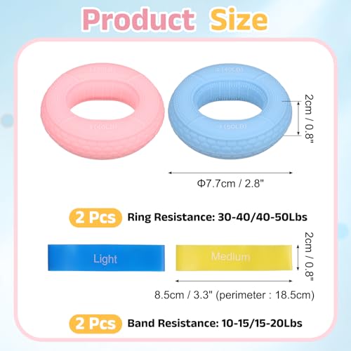 Silicone Ring Grip Strength Trainer with Finger Extension Band, Hand Grip Strengthener Forearm Trainer - color: Pink/Sky Blue, size: 30-50LB