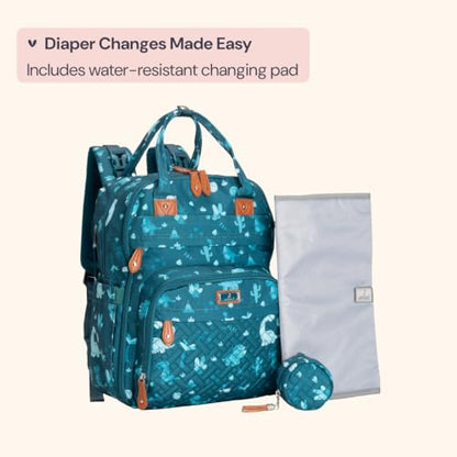 BabbleRoo Diaper Bag Backpack - Baby Essentials Travel Tote - Multi Function Water Resistant Diaper Bag, Travel Essentials Baby Bag with Changing Pad, Stroller Straps & Pacifier Case - Unisex, Dino - color: Dino, size: Large