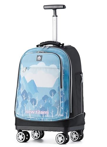 NEW TILAMI 19 Inch Rolling Backpack 360°rotating Universal Wheel, Large Organizer Compartments, Adjustable Handle, Carry on for School Students Business Travel, Misty Blue Forest - color: Misty Blue Forest