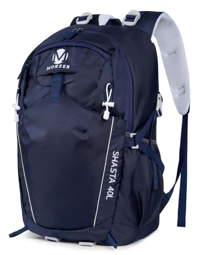 Hiking Backpack 40L Lightweight Waterproof Daypack for Men Women Outdoor Camping Mountaineering Trekking Travel Bag - color: Navy Blue
