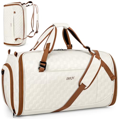 Convertible Garment Bags for Travel - Carry on Garment Duffle Bag with Backpack Straps for Men Women, 4 in 1 Large Travel Duffel Bags with Shoes Compartment Hanging Suit Dress Weekender Bag - color: A-Off White
