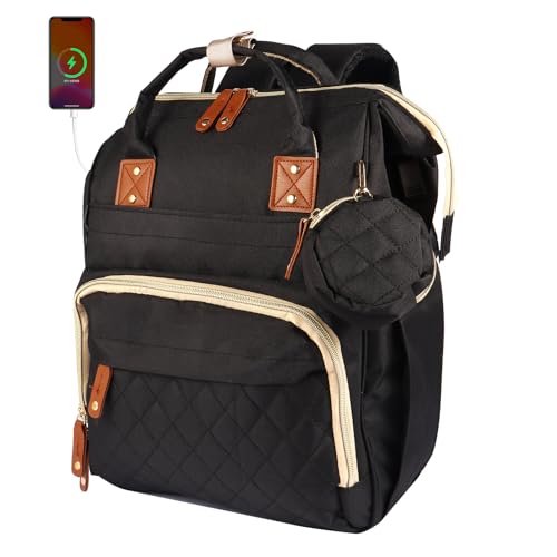 MosaiRudo Diaper Bag Backpack Baby Bag,Waterproof, Travel Diaper Bags with Pacifier Case for Baby Girl Boy Backpack for Women (Black) - color: Black
