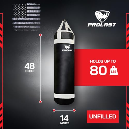 4 ft 80lb Heavy Boxing Punching Bag, Muay Thai, MMA, Strength Training Equipment, Hanging, Rhino Logo, Two Tone - color: Black / White, style: Unfilled