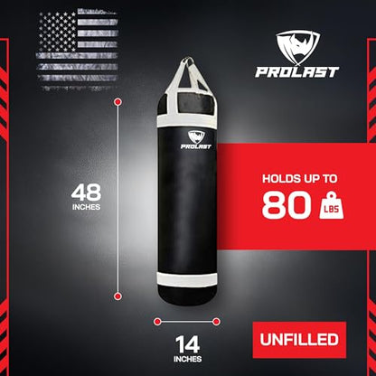 4 ft 80lb Heavy Boxing Punching Bag, Muay Thai, MMA, Strength Training Equipment, Hanging, Rhino Logo, Two Tone - color: Black / White, style: Unfilled