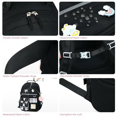 Backpack for Girls, 15.6 Inch Laptop School Bag Kids Kindergarten Elementary College Backpacks Large Bookbags for Teen Girl Women Students Casual Travel Daypacks (Black) - color: Black