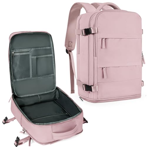 coowoz Large Travel Backpack For Women Men,Carry On Backpack Flight Approved,Hiking Backpack Waterproof Outdoor Rucksack Casual Daypack Fit 15.6 Inch Laptop Shoes Compartment (Pink Purple-L) - color: Pink Purple, size: Medium