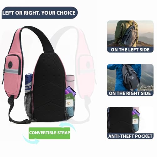 Sling Backpack for Women & Men, Crossbody Travel Bag with Water Bottle Holders, 17 Pockets, Quick-Access Phone Pocket, Hidden Security Pocket, Fits 11" Tablet, for Daily Carry, Travel, Theme Parks - color: I-midnight