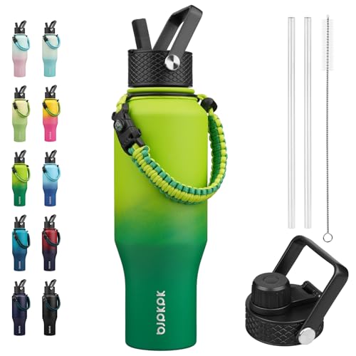 BJPKPK Insulated Water Bottles with Straw Lid, 35oz Metal Water Bottle with 2 lids & Paracord Strap, Double Wall Stainless Steel Vacuum Tumblers, Cups, Mugs, Thermo for Hot& Cold Drinks, Bamboo Grove - color: Bamboo Grove, style: 35oz