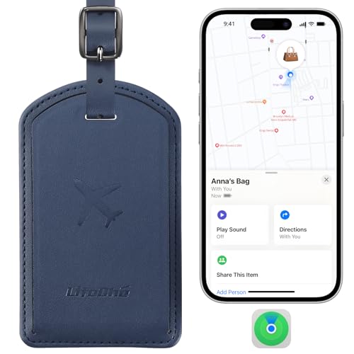 Luggage Tags Built-in Anti-Loss Tracker, Luxury Leather Luggage Tags for Suitcase, Travel Bags, Backpacks, Travel Organizer for Lost Baggage Prevention (Navy Blue) - color: Navy Blue