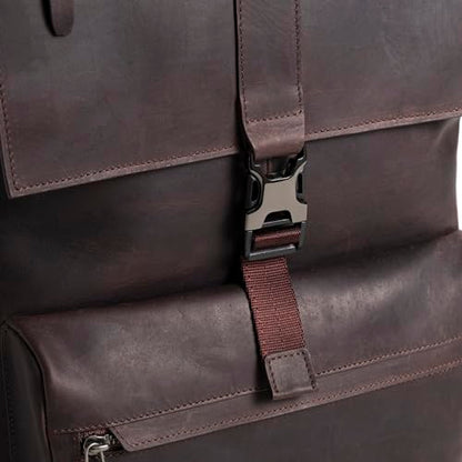 Leather Backpack for Men & Women, Classic Dark Brown - Handcrafted Top Grain Leather Backpack with 17 Inch Laptop Sleeve - Lightweight, Stylish & Durable for Business & Travel - 33cm x 16cm x 40cm - color: Dark Brown