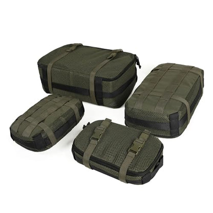 4 Set Tactical Packing Cubes ，Compressible Mesh Duffle Storage Bag,Portable Edc Molle Pouch Organizer. - color: OD GREEN