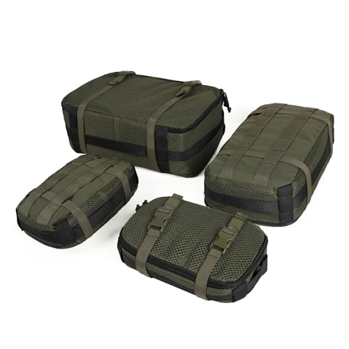 4 Set Tactical Packing Cubes ，Compressible Mesh Duffle Storage Bag,Portable Edc Molle Pouch Organizer. - color: OD GREEN
