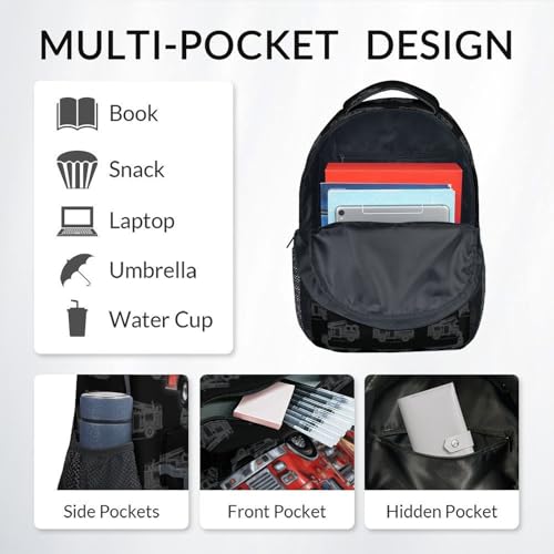 Kids Backpack Set for Boys, 17 Inch Backpacks with Lunch Box for Kids, 3 in 1 Cute Fire Truck Bookbag for School Travel - color: Style-4