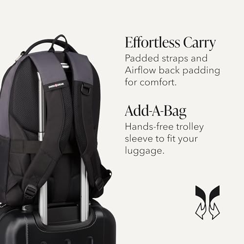 SWISSGEAR Cecil 18-Inch Laptop Backpack Fits 16-Inch Laptop, Travel Daypack with Organizer Pockets, Water Bottle Holders & Padded Straps – Dark Grey/Black - color: Dark Grey/Black