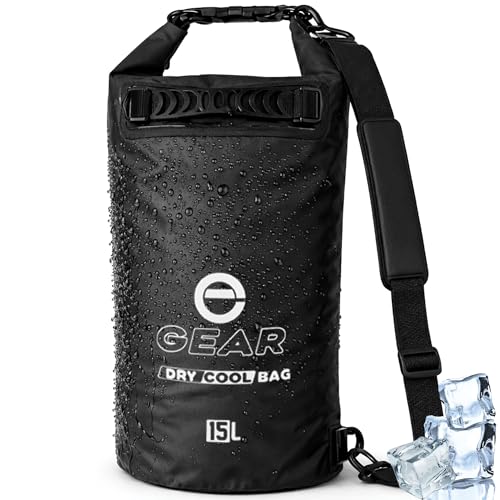 Enthusiast Gear Insulated Dry Bag Floating Cooler – 10L / 15L / 25L Roll Top, Leak Proof, Waterproof, Collapsible, with Padded Shoulder Strap - Perfect for Kayaking Fishing Beach - color: Black, size: 15 Liter