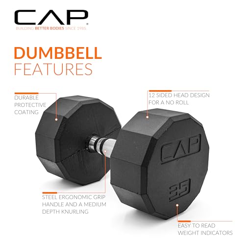 CAP Barbell Coated Hex Dumbbell Weight - Single | 10-120 lbs | Multiple Options - size: 35 lb, style: 12-Sided - Chrome Handle