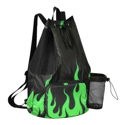 Drawstring Gym Swim Bag With Pockets Drawstring Backpacks with Wet Dry Compartments Cool Flame Green
