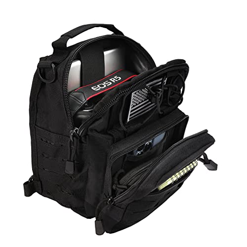 BOMTURN Tactical Backpack-1000D Waterproof Military Backpack/Laser-Cut/CCW Bags Sling Bag Tactical Satchel Shoulder Bag Men - color: Black