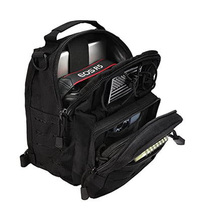 BOMTURN Tactical Backpack-1000D Waterproof Military Backpack/Laser-Cut/CCW Bags Sling Bag Tactical Satchel Shoulder Bag Men - color: Black