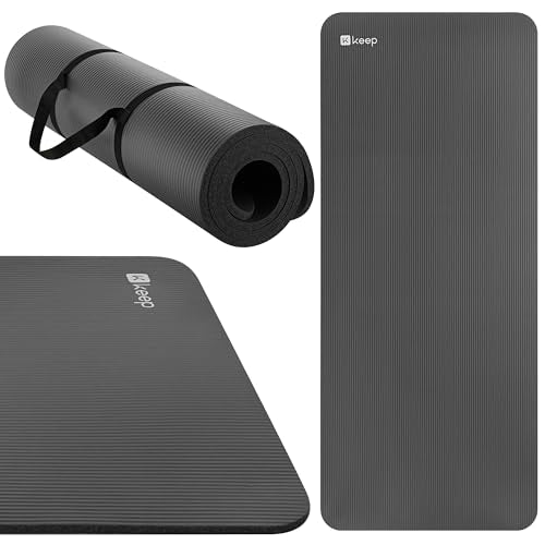 KEEP Extra Thick NBR Yoga Mat for Women & Men, 15mm Thick, 72”x32” Large Exercise Mat with Non-Slip Workout Mat for Yoga, Pilates, Stretching, Meditation – Wide & Cushioned Fitness Mat - color: Grey