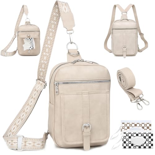 MYHOZEE Small Diaper Bag Crossbody Sling Purse for Women - 2 in 1 Leather Backpack with 2 Straps for Short Trips Work Daily | Mini diaper bag - color: Apricot