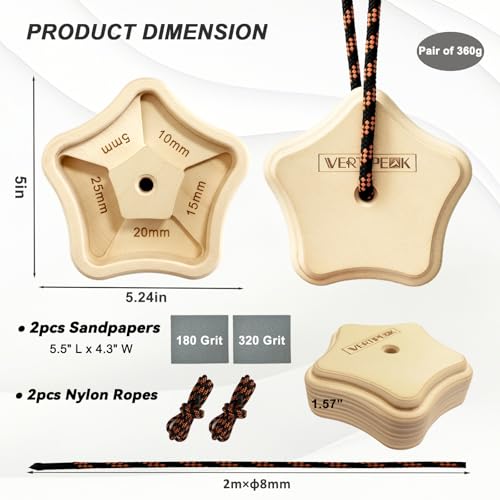 Portable Hangboard - 2 Pack Wooden Pentagram Rock Climbing Fingerboard, Lightweight with 5 Multi-depth Pockets, Finger Strength, Arm Workout, Lifting & Pull-up Training