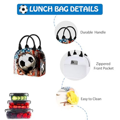 3PCS Backpack for Girls Boys,Teens Flag Soccer Back to School Backpack with Lunch Box Pencil Case, 17 Inch Lightweight Students Backpack 3 in 1 Set for Elementary Middle High School - color: American Flag Soccer