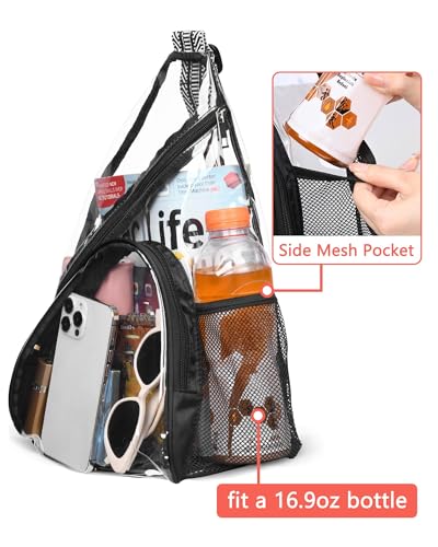 HULISEN Clear Sling Bag, Clear Bag Stadium Approved, Transparent Shoulder Crossbody Backpack Chest Casual Daypack - color: Black and White