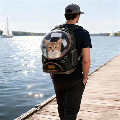 Cat Backpack Carrier, Breathable Cat Carrier Large Space Bubble Pet Backpack for Small Dog and Large cat up to 18lbs, Transparent & Foldable Pet Carrier for Travel Hiking (Black) - color: Black