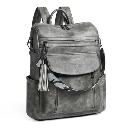 Shrrie Laptop Backpack for Women 15.6 inch,Travel Leather Backpack Purse Nurse Teacher Carry on Backpack Computer Bag,Professional Water-Resistant College Business Work Casual Daypack,Deep Gray - color: Two-toned Deep Gray