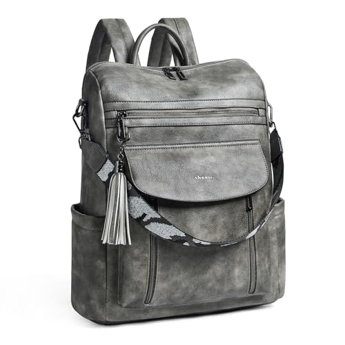 Shrrie Laptop Backpack for Women 15.6 inch,Travel Leather Backpack Purse Nurse Teacher Carry on Backpack Computer Bag,Professional Water-Resistant College Business Work Casual Daypack,Deep Gray - color: Two-toned Deep Gray
