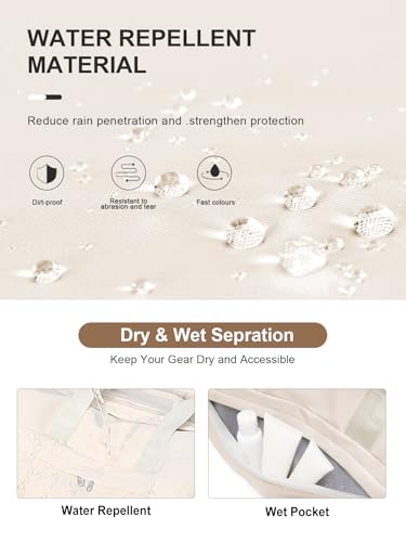 Gym Bag for Women Men with Shoe Compartment, Sport Duffel Bag, Waterproof Travel Weekender Overnight Carry on Bag for Yoga with Trolley Sleeve, Beige - color: A6-Beige