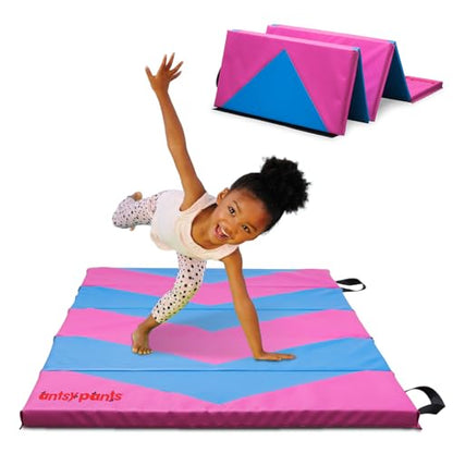 Antsy Pants Tumbling Mat for Kids – Gymnastics Mat, Easy to Clean, Sturdy, Foldable Tumbling Mats, Padded, Lightweight, Portable, Gymnastics Equipment for Active Play - color: 5-Fold PinkNeonBlue