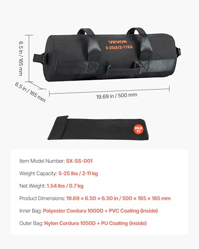 VEVOR Workout Sandbag, Heavy Duty Workout Power Bags with Handles, Slam Bag for Fitness Strength Weight Training Cross-Training, Home Gym Exercise, Black (Unfilled)