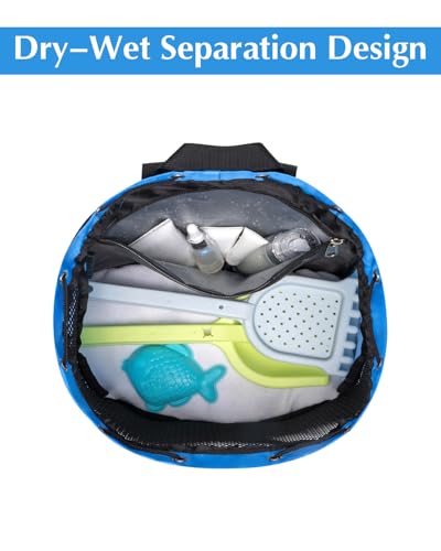 Drawstring Backpack Sandproof Beach Backpack with Shoe Compartment & Wet Pocket Waterproof Mesh Swim Bag Pool Bag for Gym, Travel and Workout Gear (Blue) - color: Blue
