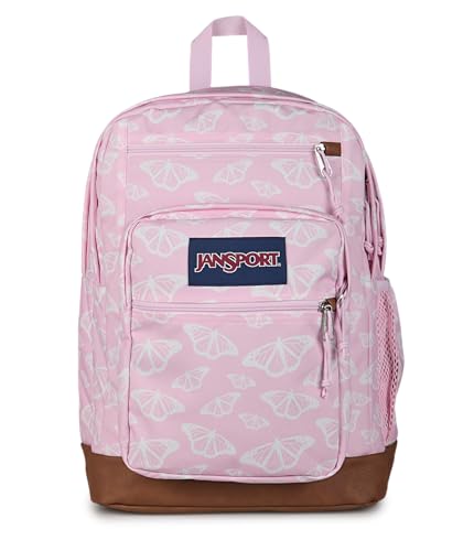 JanSport Cool Backpack with 15-inch Laptop Sleeve, Large Computer Bag Rucksack with 2 Compartments, Ergonomic Straps, Flutter By - color: Flutter By Pink Ice/White/Pink Ice