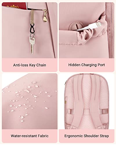LIGHT FLIGHT Travel Laptop Backpack for Women, 17.3 inches, Pink | USB Charging Hole, Water Resistant, Large Capacity, College Bookbag - color: Pink, size: 17.3 Inch without Wheels