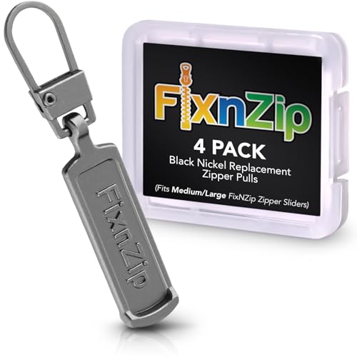 FixNZip Medium to Large Black Nickel Zipper Pull Replacements (4-Pack) | Universal Clip-On Pull Tabs for Zipper Repair, Sliders & Luggage, Jackets, Backpacks, Tents, Sleeping Bags & Outdoor Gear - color: Black Nickel