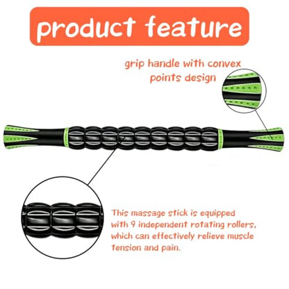 Muscle Roller Stick - A Full-Body Massage Roller that Can Relieve Muscle Soreness, Cramps and Tension After Exercise. It is a Handheld Physical Therapy and Recovery Tool（Black and Green） - color: Green