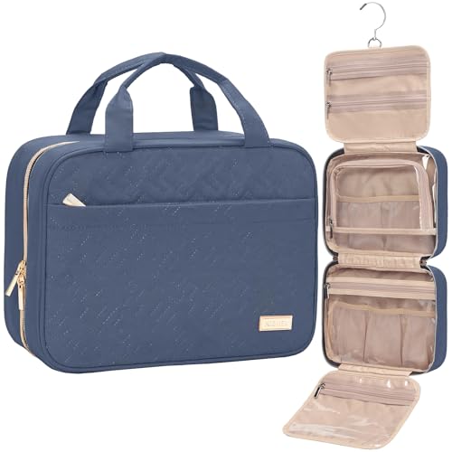 NISHEL Travel Toiletry Bag for women, Portable Hanging Organizer for Travel-Sized Shampoo, Conditioner, Brushes Set, Makeup Accessories, Medium Size, Aegean-Blue - color: Aegean-Blue, size: Medium