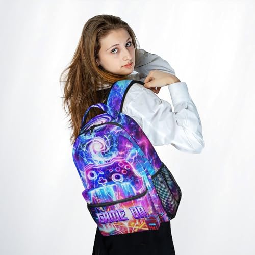 Kids Backpack Boys, 17 Inch Gaming School Bag for Children; Large Capacity Game Controller Bookbag with Internal Organizer Pockets for Elementary and Middle School - color: Dark Purple