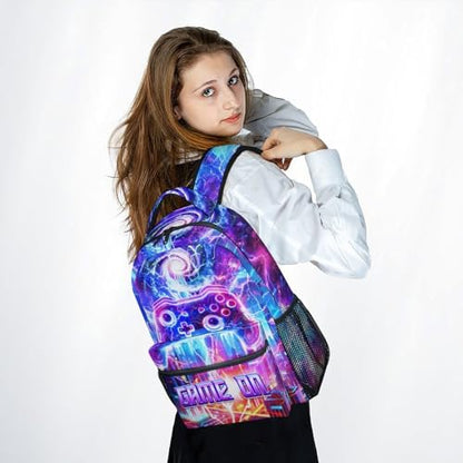 Kids Backpack Boys, 17 Inch Gaming School Bag for Children; Large Capacity Game Controller Bookbag with Internal Organizer Pockets for Elementary and Middle School - color: Dark Purple